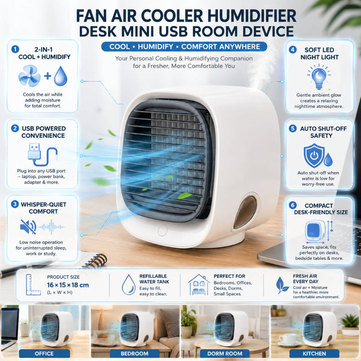 Fan Air Cooler Humidifier Desk Mini USB Room Device