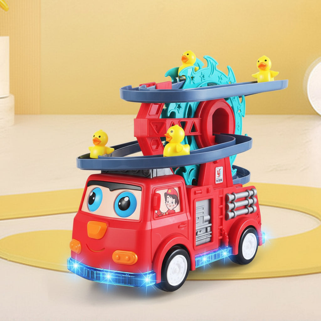 Fire Truck Toy Duck Slide Track Lights Sounds