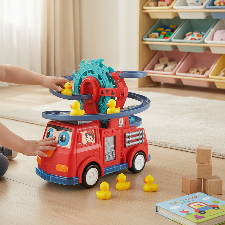 Fire Truck Toy Duck Slide Track Lights Sounds