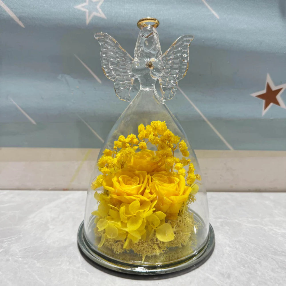 Flower Gift Glass Dome Preserved Rose Angel Light Display