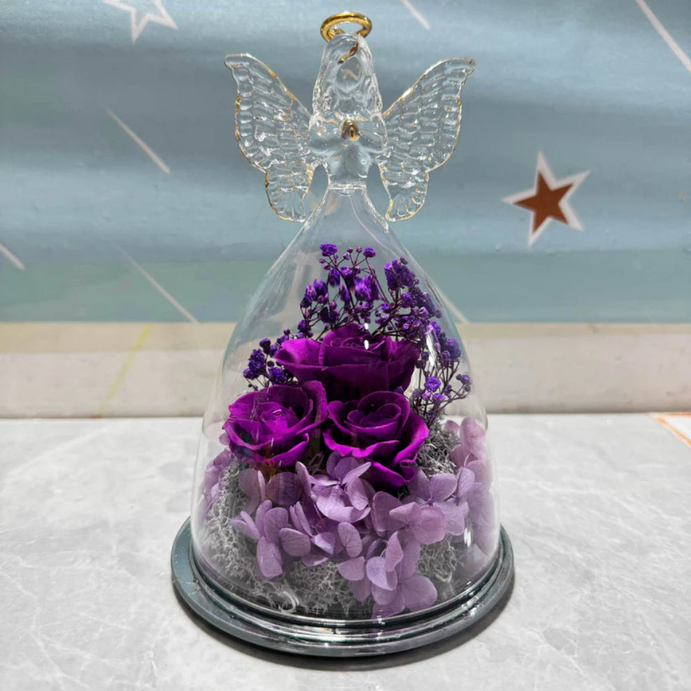 Flower Gift Glass Dome Preserved Rose Angel Light Display