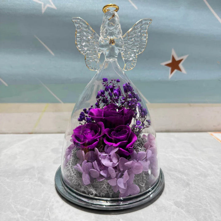 Flower Gift Glass Dome Preserved Rose Angel Light Display