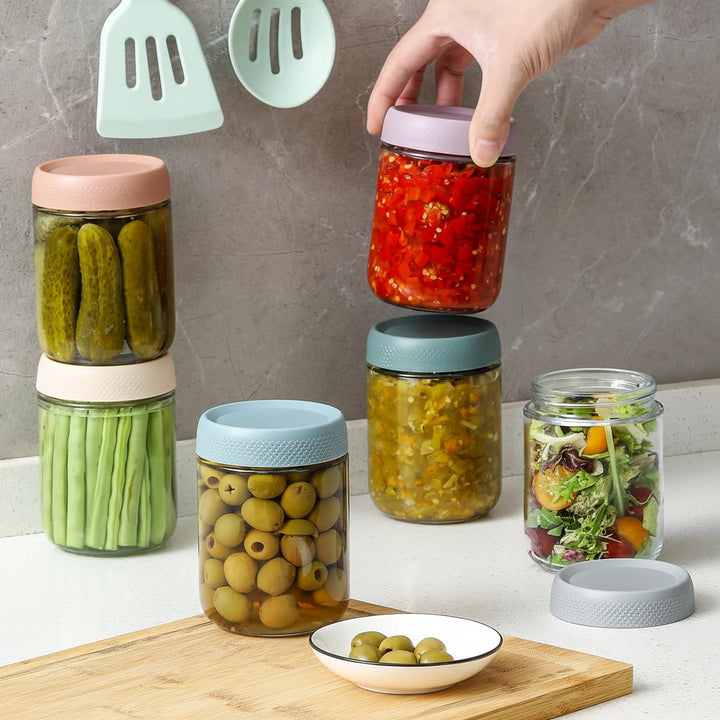 Glass Food Storage Jars Airtight Stackable Kitchen Containers Set
