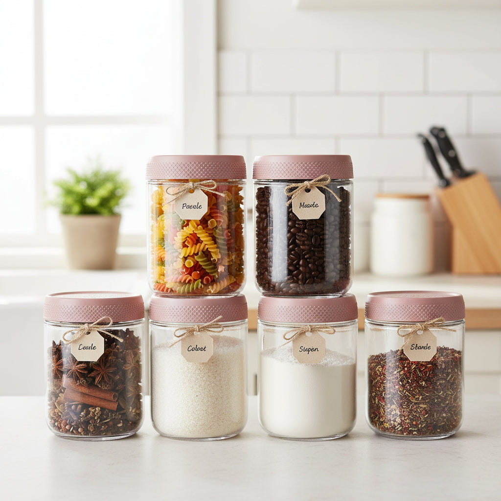 Glass Food Storage Jars Airtight Stackable Kitchen Containers Set