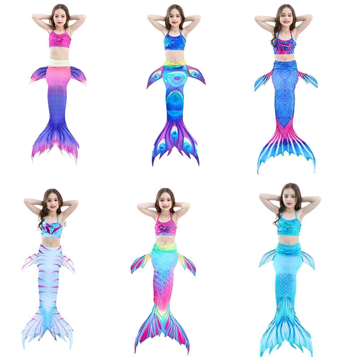 Girls Mermaid Swimsuit Three Piece Swim Tail Costume Set