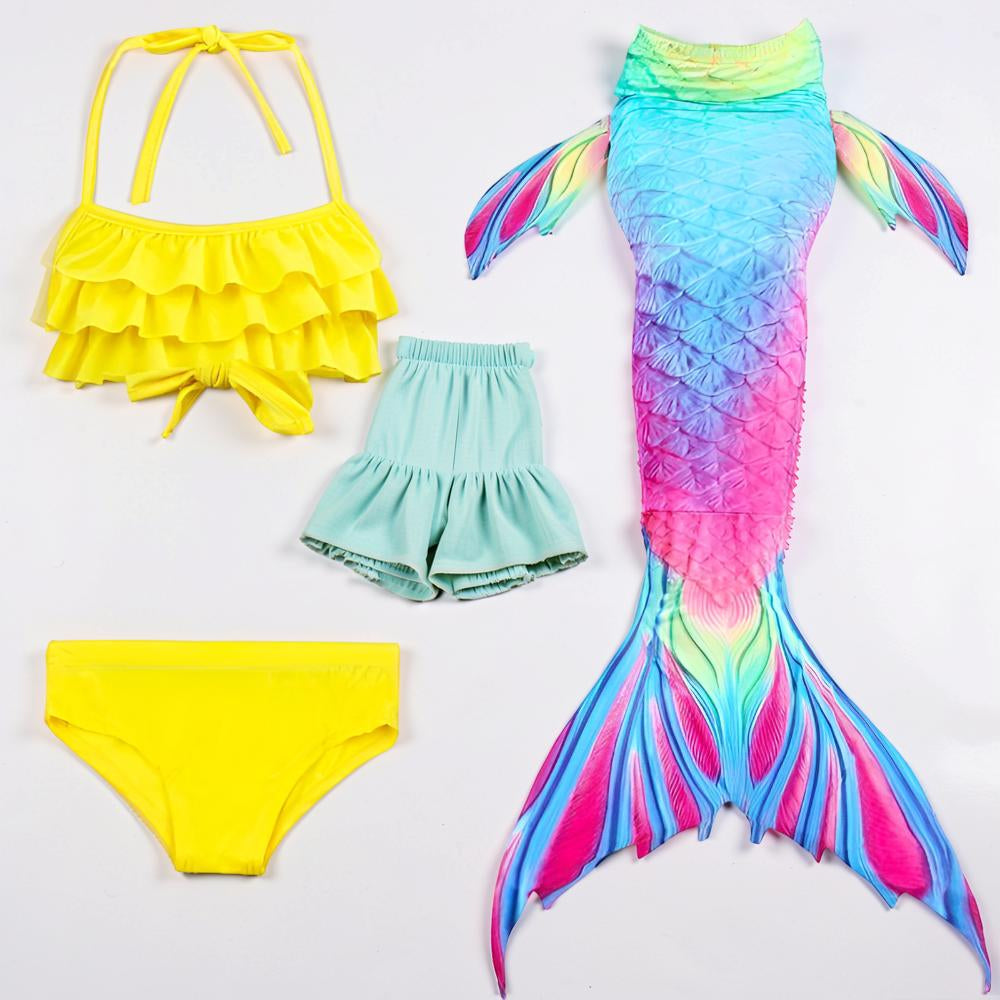 Girls Mermaid Swimsuit Three Piece Swim Tail Costume Set