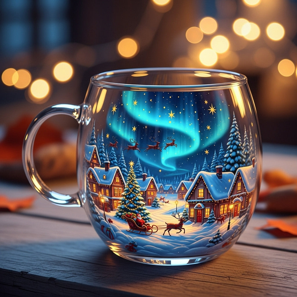 Christmas Glass Mug Winter Motifs Festive Hot Beverage Cup