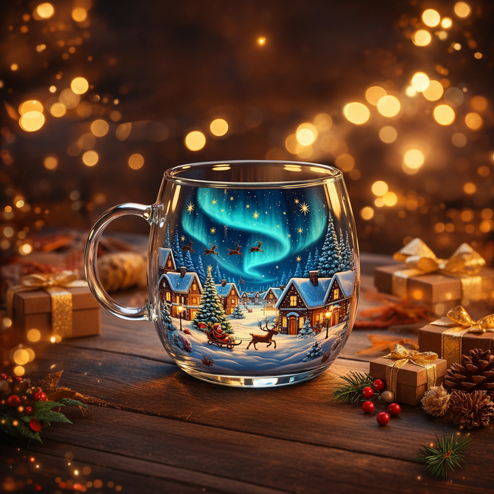 Christmas Glass Mug Winter Motifs Festive Hot Beverage Cup