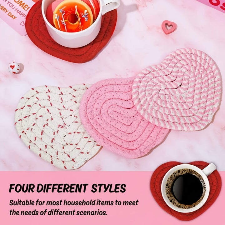 Table Coasters Heart Shaped Woven Polyester Heat Resistant Mats