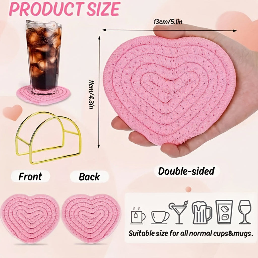 Table Coasters Heart Shaped Woven Polyester Heat Resistant Mats