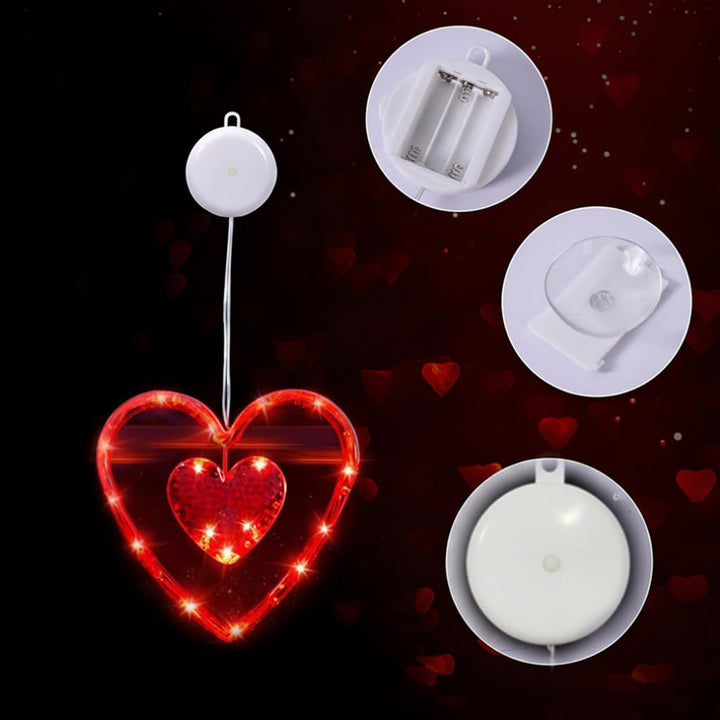 LED Lights Heart Window Suction Cup Battery Powered Romantic Decor
