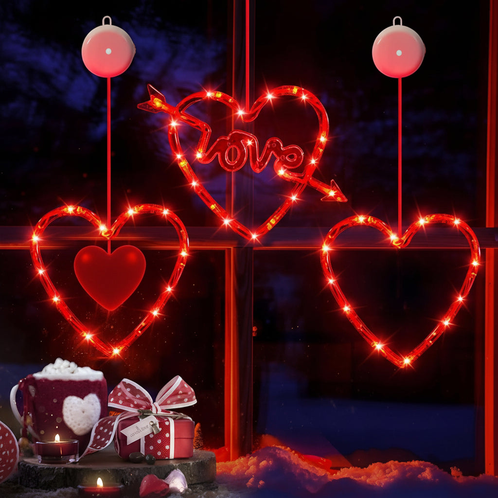 LED Lights Heart Window Suction Cup Battery Powered Romantic Decor