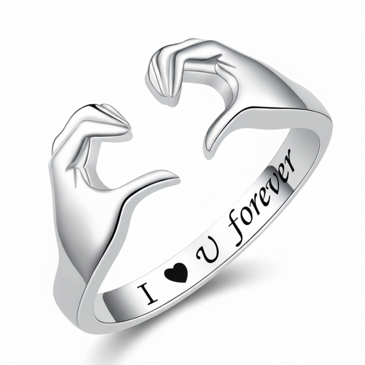 Ring Adjustable Hug Love Band White Gold Plated Zinc Alloy