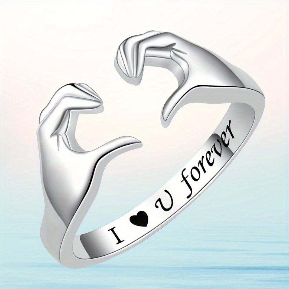 Ring Adjustable Hug Love Band White Gold Plated Zinc Alloy