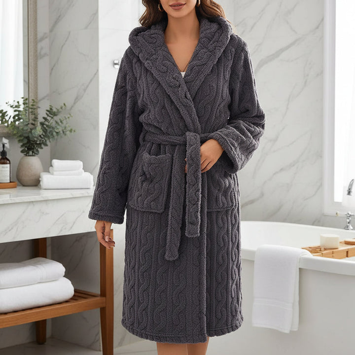 Bathrobe Hooded Coral Long Robe Warm Winter Comfort