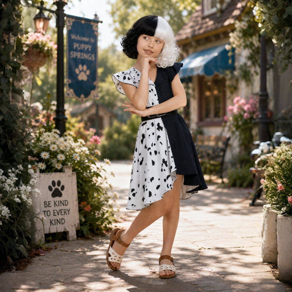 Halloween Costume Dalmatian Dress Cape Cosplay Outfit