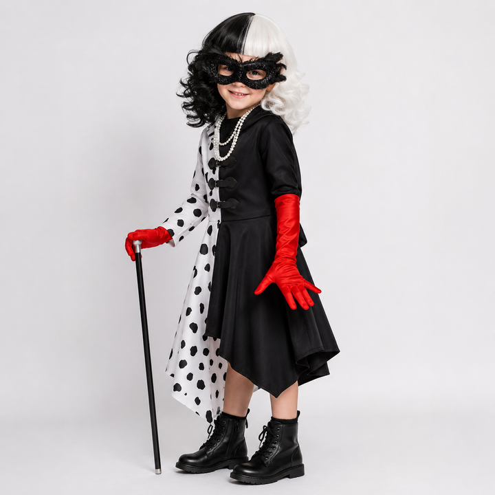 Halloween Costume Spotted Dress Cape Cosplay Outfit