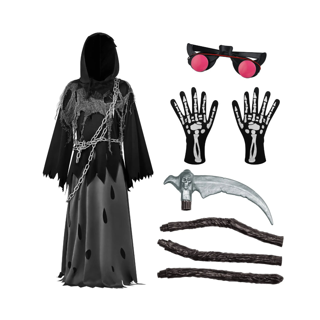 Halloween Costumes Grim Reaper Hooded Robe Set