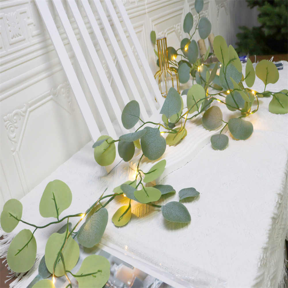 Home Decor LED Garland Eucalyptus Rattan Mantel Accent