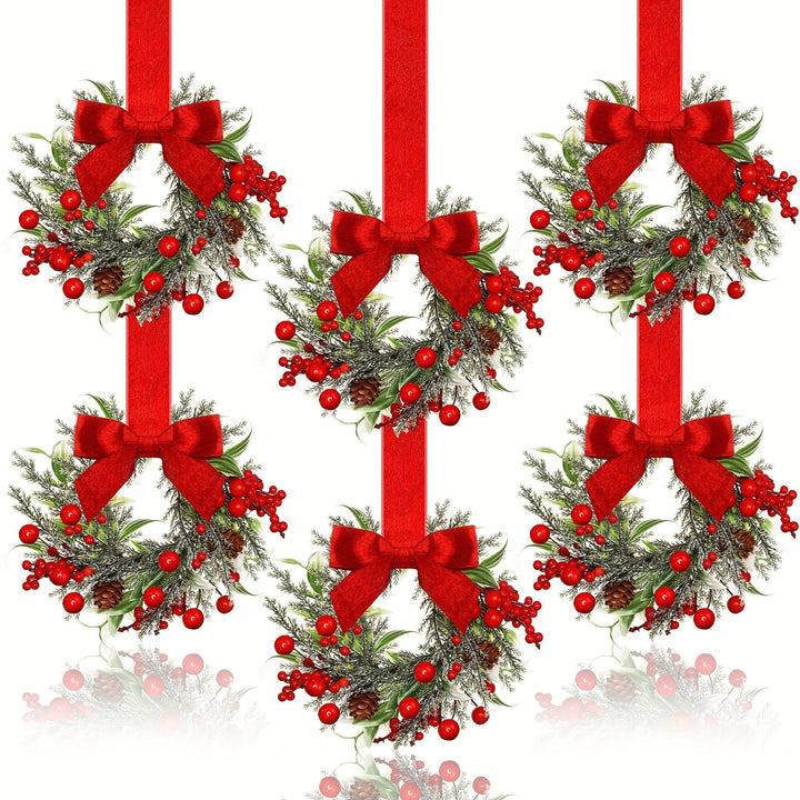 Christmas Wreath Hanging Red Bow Pinecone Holiday Decor