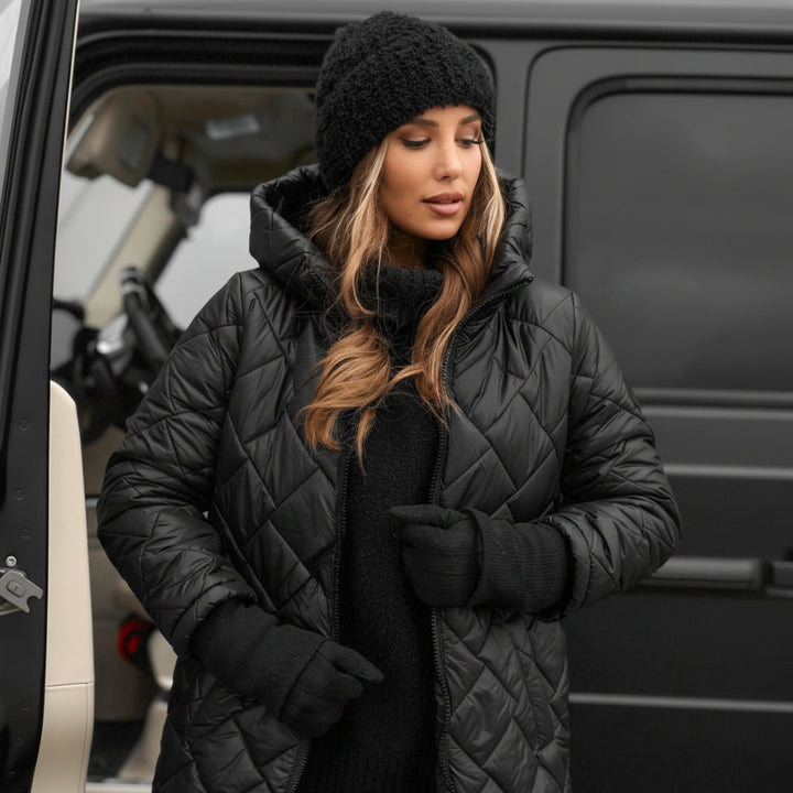 Quilted Hooded Jacket Cold Weather Warm Lightweight Stylish