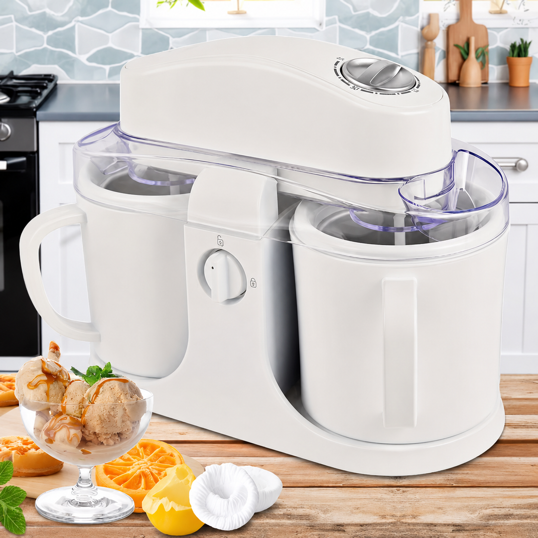 Ice Cream Maker Countertop Dual Bowl Frozen Dessert Machine