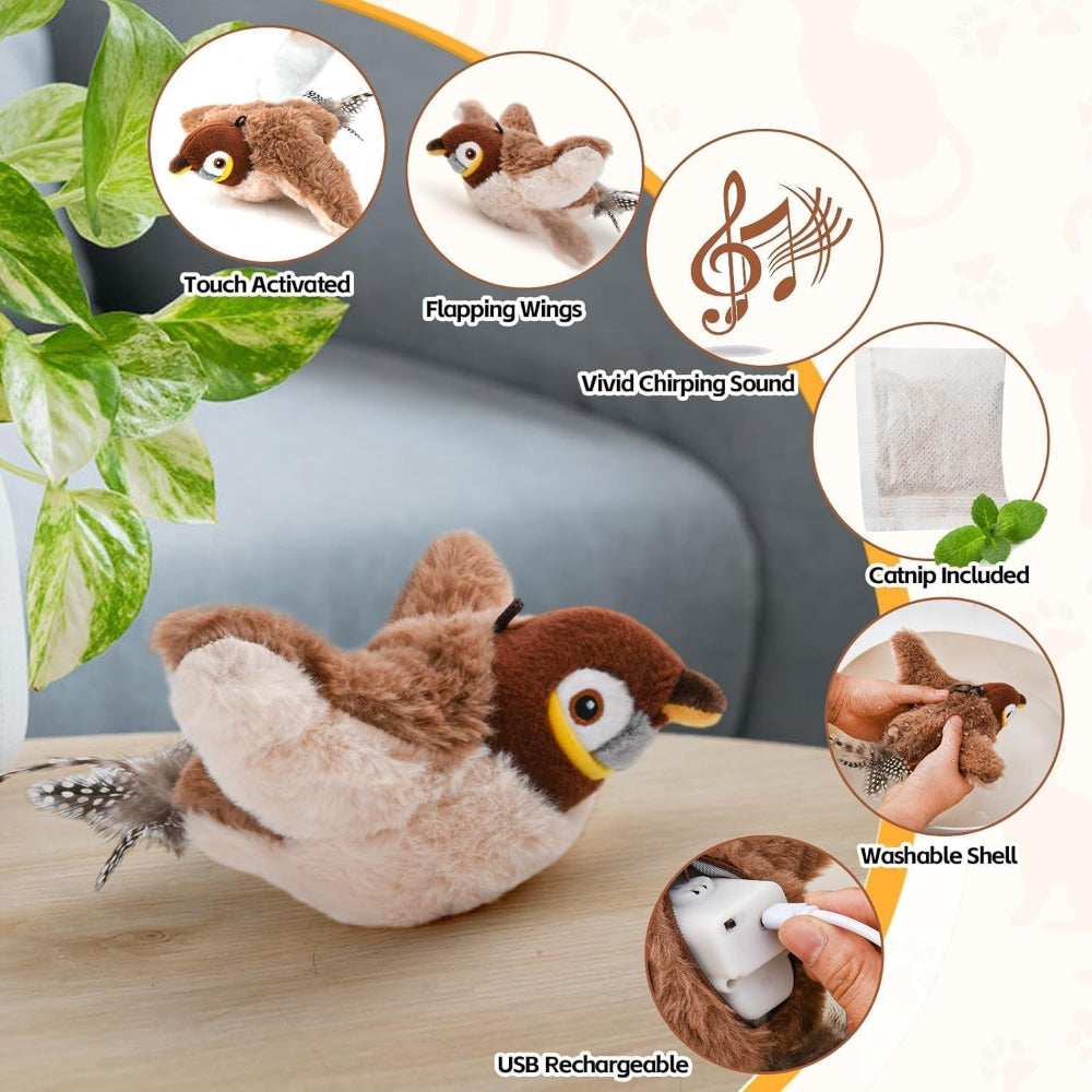 Cat Toy Interactive Bird Sound Flapping Rechargeable Pet Toy