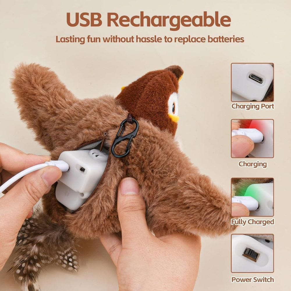 Cat Toy Interactive Bird Sound Flapping Rechargeable Pet Toy