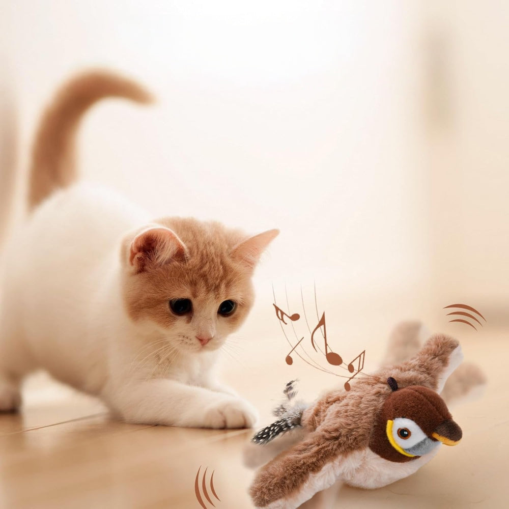 Cat Toy Interactive Bird Sound Flapping Rechargeable Pet Toy