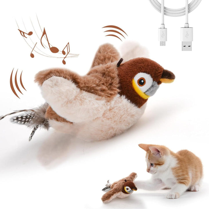 Cat Toy Interactive Bird Sound Flapping Rechargeable Pet Toy