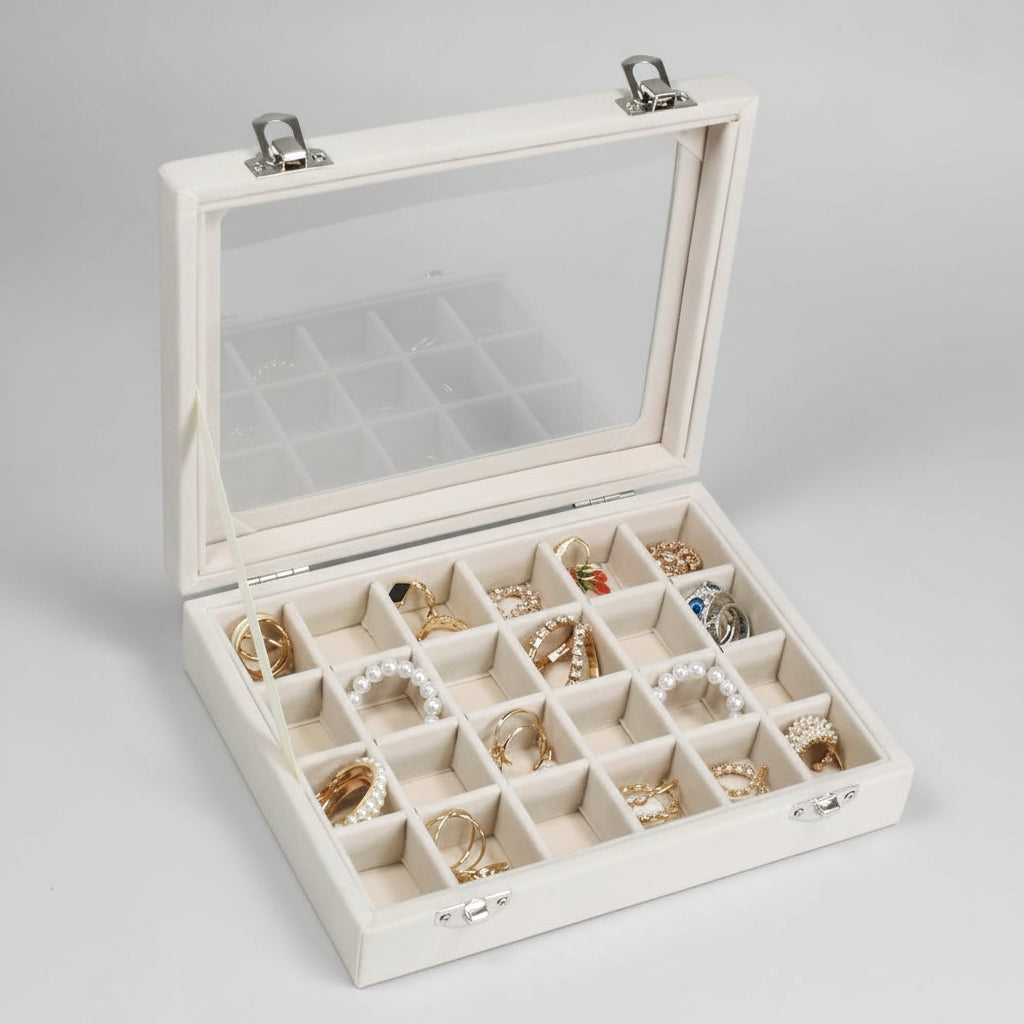 jewelry Organizer Mothers Day Velvet Storage Box Glass Lid Tray