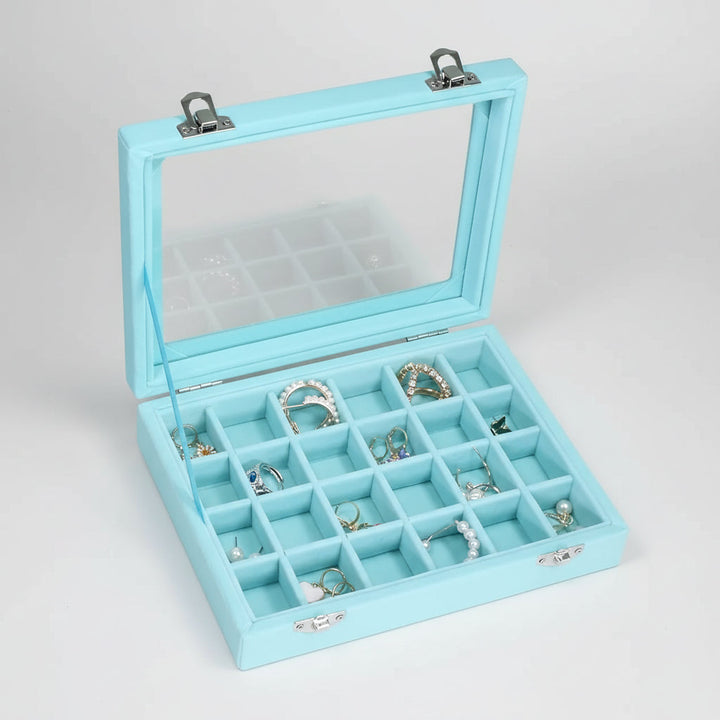 jewelry Organizer Mothers Day Velvet Storage Box Glass Lid Tray