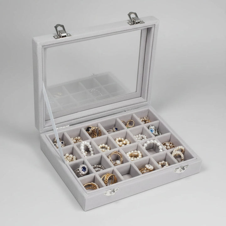 jewelry Organizer Mothers Day Velvet Storage Box Glass Lid Tray
