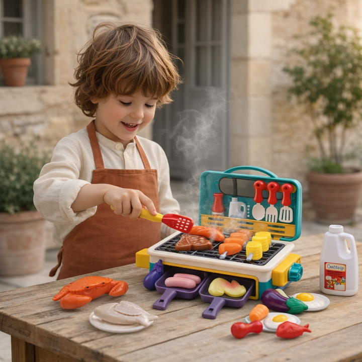 Kids BBQ Grill Set color Changing Food Smoke Effect