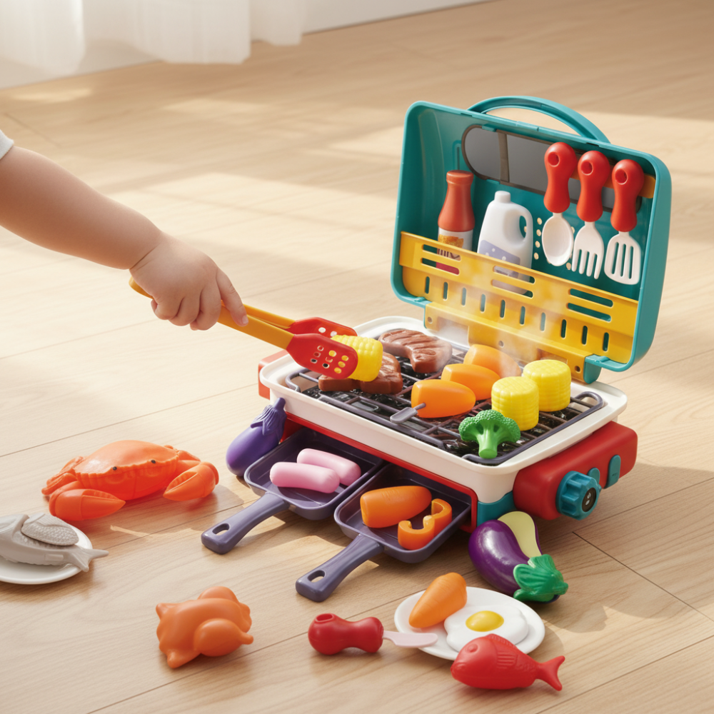 Kids BBQ Grill Set color Changing Food Smoke Effect