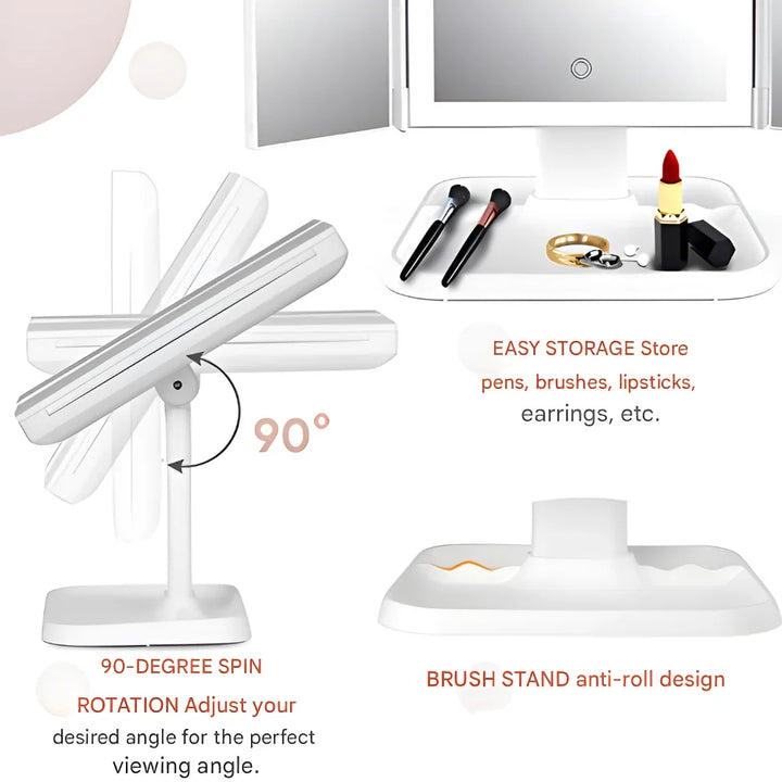 Mirror LED Makeup Triple Lighting Magnification Foldable Design