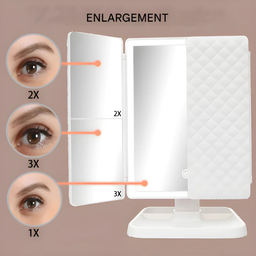 Mirror LED Makeup Triple Lighting Magnification Foldable Design