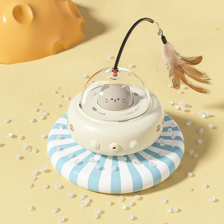 Cat Toy Automatic Laser Chase UFO Interactive Feather Teaser