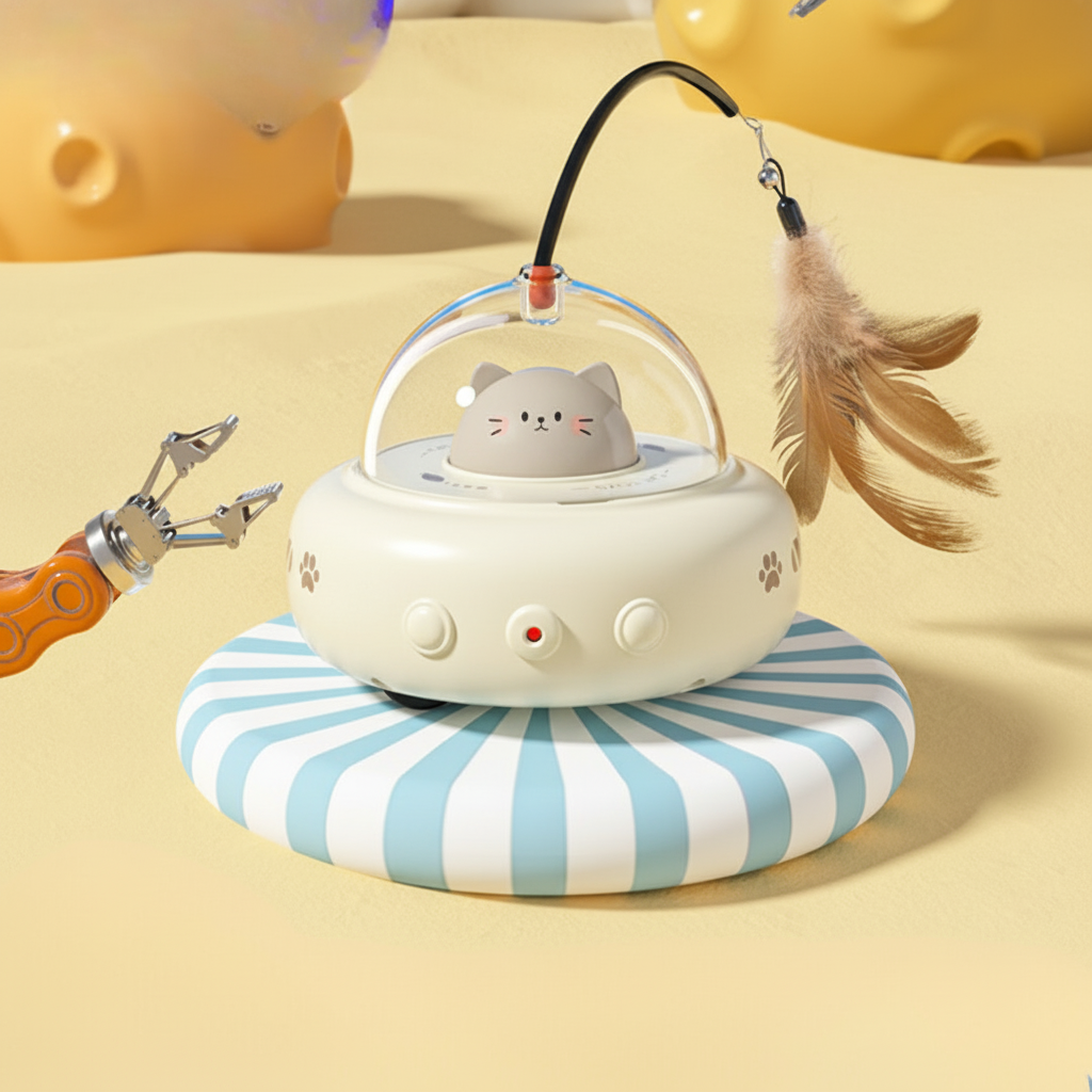 Cat Toy Automatic Laser Chase UFO Interactive Feather Teaser