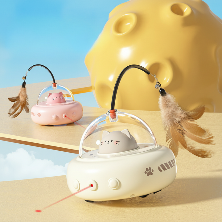 Cat Toy Automatic Laser Chase UFO Interactive Feather Teaser