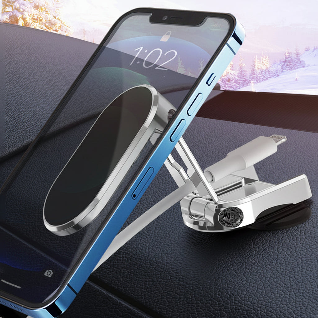 Car Phone Mount Magnetic Dashboard Foldable Alloy Holder