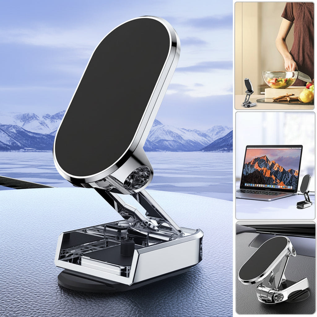 Car Phone Mount Magnetic Dashboard Foldable Alloy Holder