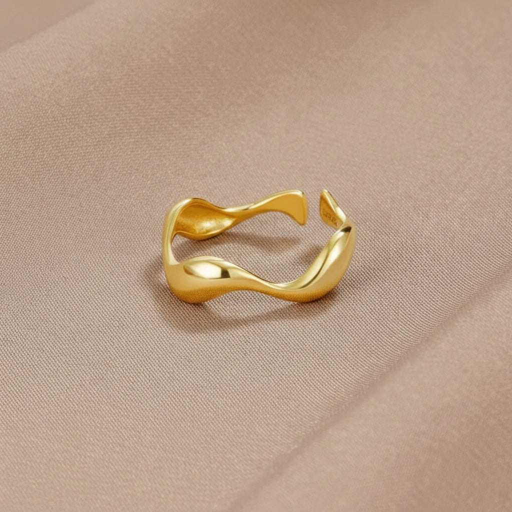 Ring Minimalist Gold Adjustable Ocean Inspired Sterling Silver