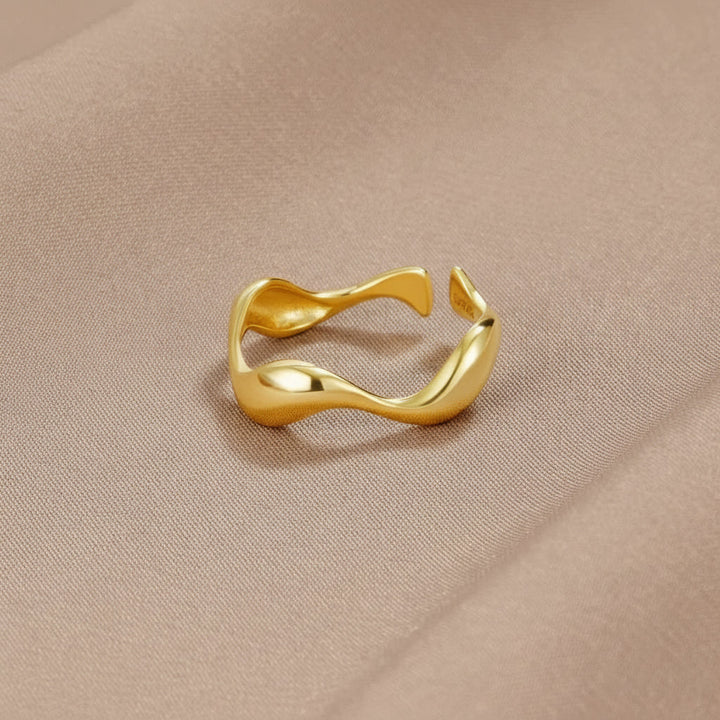 Ring Minimalist Gold Adjustable Ocean Inspired Sterling Silver