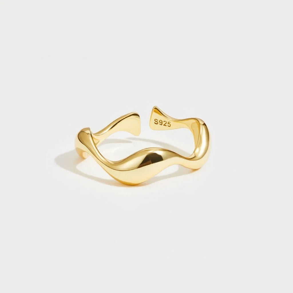 Ring Minimalist Gold Adjustable Ocean Inspired Sterling Silver