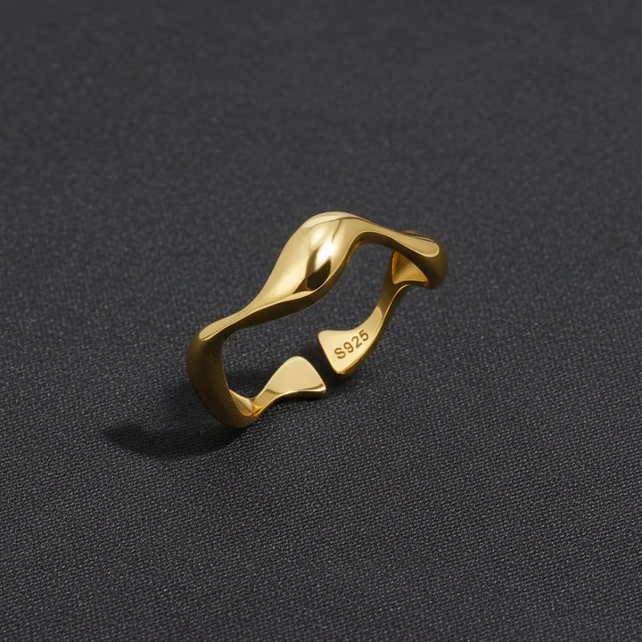 Ring Minimalist Gold Adjustable Ocean Inspired Sterling Silver
