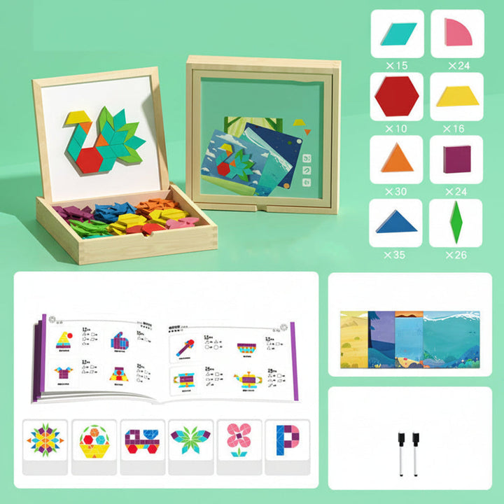 Magnetic Puzzle Wooden Pattern Blocks Educational STEM Toy Set