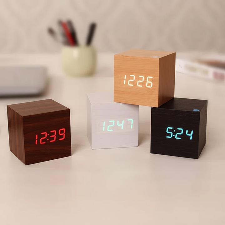 Digital Alarm Clock Wooden LED Desk Table Clock