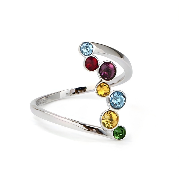 Mothers Day Birthstone Ring Silver Adjustable Multicolor Ring