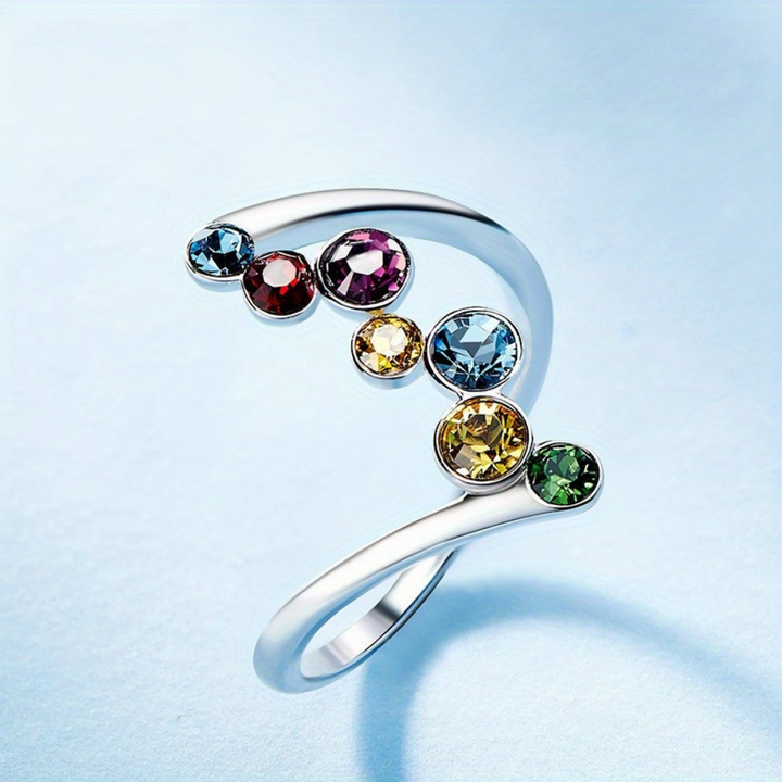 Mothers Day Birthstone Ring Silver Adjustable Multicolor Ring